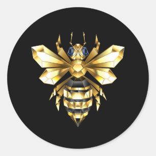 Sticker Rond Logo Faux Gold Foil Bee Polygonal sur Noir