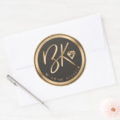 Sticker Rond Logo Faux Gold Foil Diamond & Black Custom Company (Enveloppe)