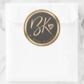 Sticker Rond Logo Faux Gold Foil Diamond & Black Custom Company (Sac)