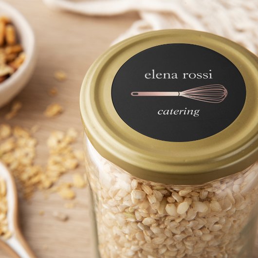 Sticker Rond Logo Faux Rose Gold Whisk | Chef Caterer Baker