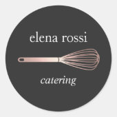 Sticker Rond Logo Faux Rose Gold Whisk | Chef Caterer Baker (Devant)