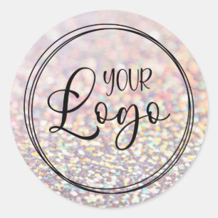 Sticker Rond Logo Flou Pailleté Pastel Holographique Abricot