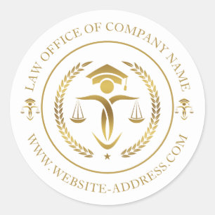 Sticker Rond Logo Gold Justice avec texte personnalisé en blanc