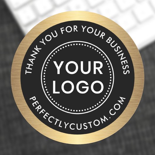 Sticker Rond Logo golden gradient border business merci