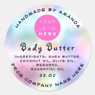Sticker Rond Logo Holographe Nom fait main Beurre de corps Cosm
