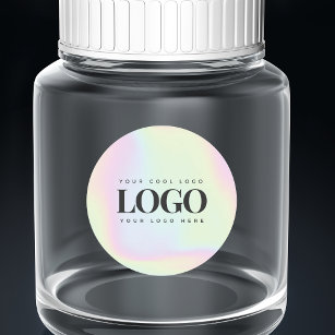 Sticker Rond Logo Holographique Pastel Custom Business Rectangl