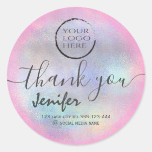 Sticker Rond logo holographique script merci