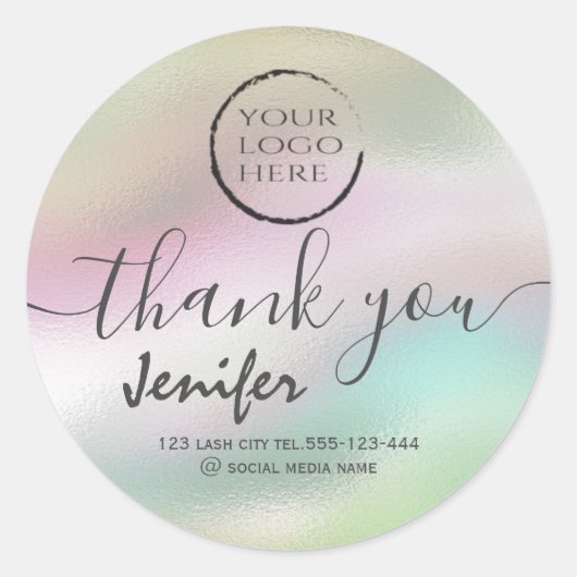 Sticker Rond logo holographique script merci tour classique s (Devant)