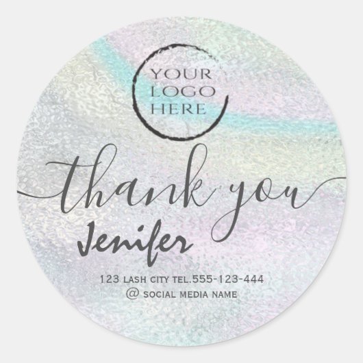 Sticker Rond logo holographique script merci tour classique s (Devant)