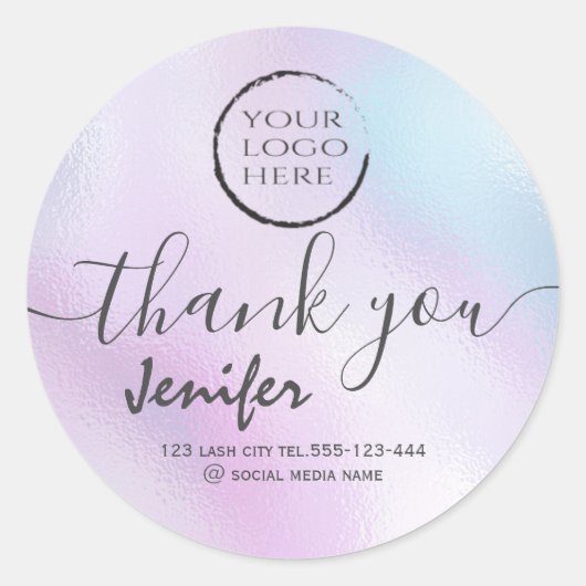 Sticker Rond logo holographique script merci tour classique s (Devant)