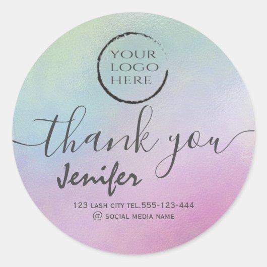 Sticker Rond logo holographique script merci tour classique s (Devant)