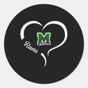 Sticker Rond Logo Marshfield Rams Demi-Coeur Slogan Hs
