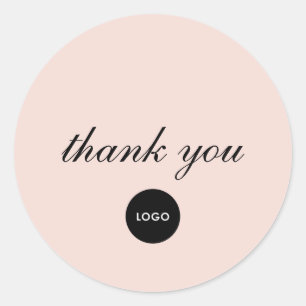 Sticker Rond Logo Merci Script Rose Pâle
