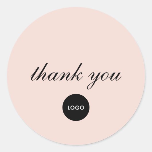 Sticker Rond Logo Merci Script Rose Pâle (Devant)