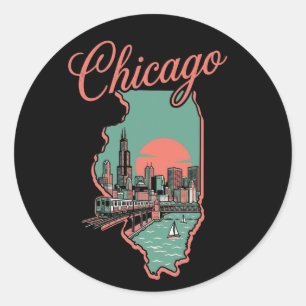 Sticker Rond Logo minimaliste de la ville de Chicago Illinois