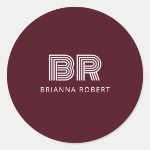 Sticker Rond Logo Moderne de marque Monogramme élégant Bourgogn