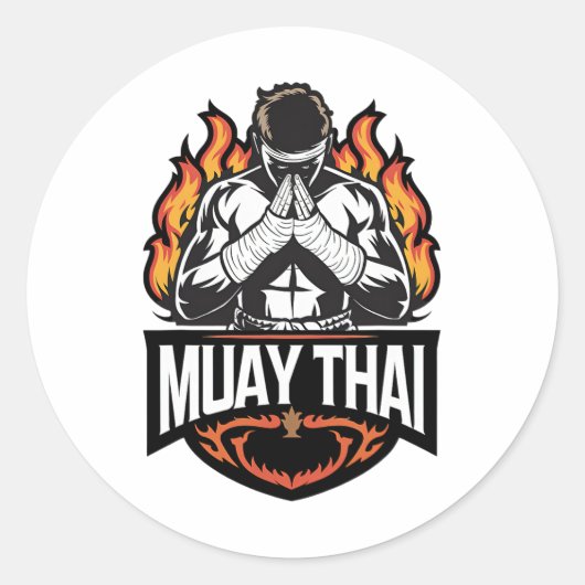 Sticker Rond Logo Muay Thai - Thai Boxer Fighter (Devant)