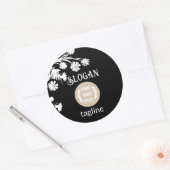 Sticker Rond Logo Noir Blanc & Faveur Fleurs (Enveloppe)