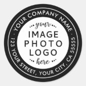 Sticker Rond Logo noir et blanc adresse de retour (Devant)