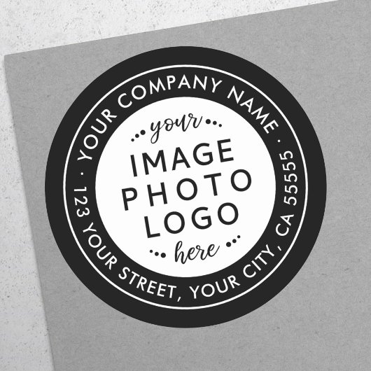 Sticker Rond Logo noir et blanc adresse de retour
