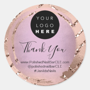 Sticker Rond Logo Nom de la société Merci Rose Gold Purple Mode