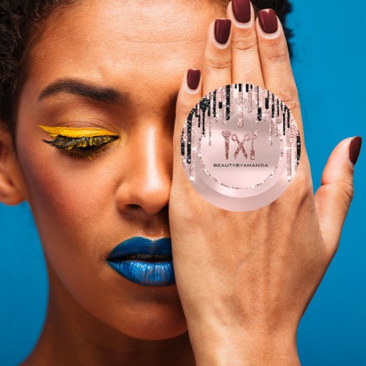 Sticker Rond Logo Nom Maquilleuse  Gouttes Rose Pailleur