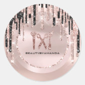 Sticker Rond Logo Nom Maquilleuse  Gouttes Rose Pailleur (Devant)
