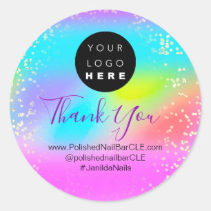 Sticker Rond Logo Nom Merci Shopping Gold Holographe