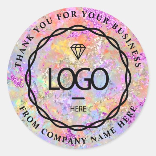 Sticker Rond Logo Nom Web Merci entreprise Holographe rose Bout (Devant)