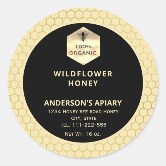 Sticker Rond logo or moderne miel bebe miel pot de miel (Devant)