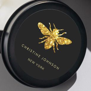 Sticker Rond logo parties scintillant abeille sur noir