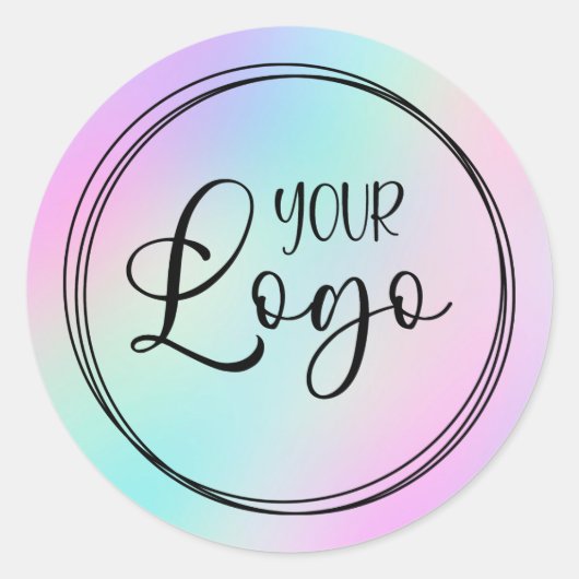 Sticker Rond Logo Pastel Rose Turquoise Holographique Dégradé (Devant)
