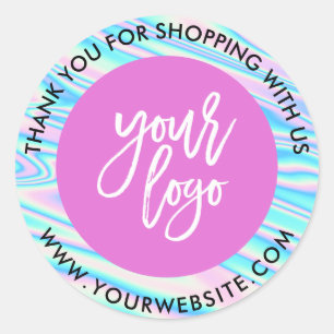 Sticker Rond logo personnalisé arc-en-ciel holographique rose m
