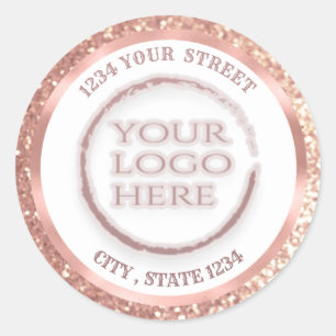 Sticker Rond Logo personnalisé rose feuille d'or gliterie retou