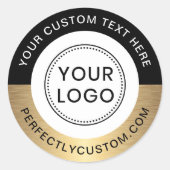 Sticker Rond Logo personnalisé texte noir bordure dorée (Devant)