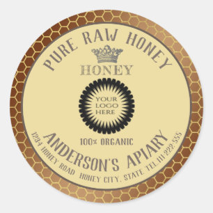 Sticker Rond logo personnalisé vintage couronne peigne miel pot