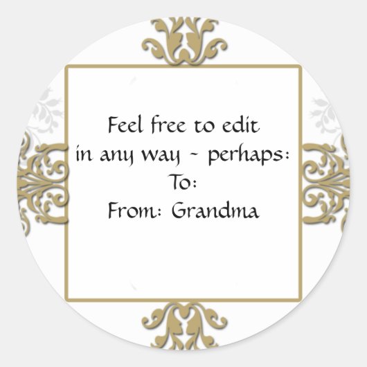 Sticker Rond Logo photo Gold et White Silver Damask (Devant)