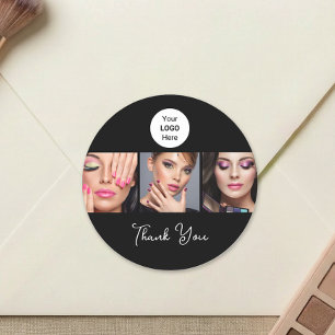 Sticker Rond Logo Photo Maquillage Merci Écriture Noir Blanc
