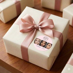 Sticker Rond Logo Photo Maquillage Merci Rose Pâle