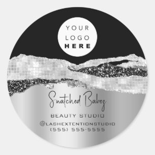 Sticker Rond Logo QR Code Coiffeur maquillage gris Silver Shop