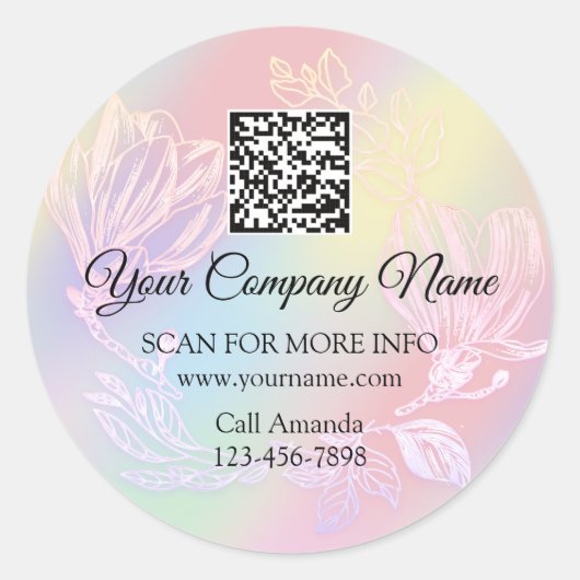 Sticker Rond Logo QR Code Promotionnels Boutique Beauté Floral  (Devant)