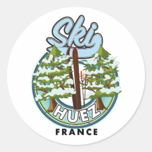 Sticker Rond Logo rétro de ski Huez France