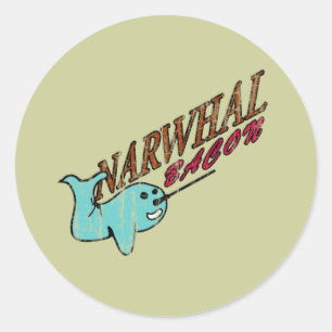 Sticker Rond Logo rétro Narwhal Bacon