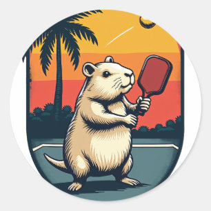 Sticker Rond Logo Rétro Sports du Club de Pickleball Capybara