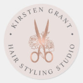 Sticker Rond Logo rose Gold Floral Ciseaux (Devant)