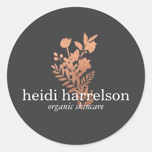 Sticker Rond Logo rose Gold Floral sur Dark Grey (Devant)
