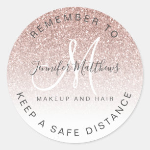 Sticker Rond Logo rose Gold Salon COVID Sécurité Distance socia