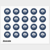 Sticker Rond Logo Rustic Modern Navy Blue & White Willow Tree (Feuille)