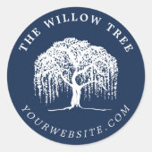 Sticker Rond Logo Rustic Modern Navy Blue & White Willow Tree (Devant)