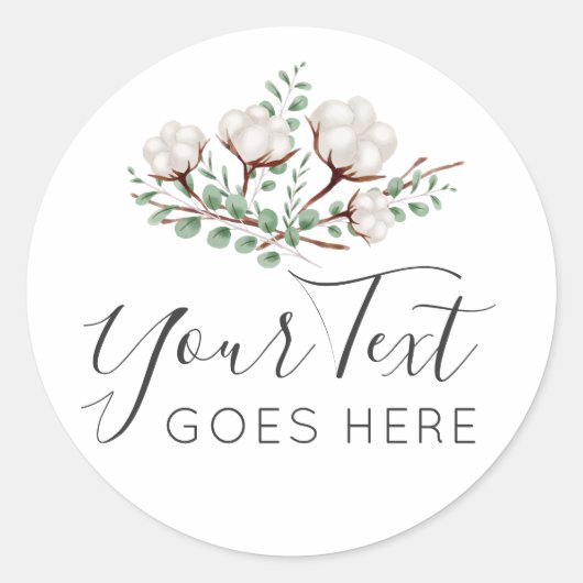 Sticker Rond Logo Rustic Southern Cotton Flowers Green Foliage (Devant)